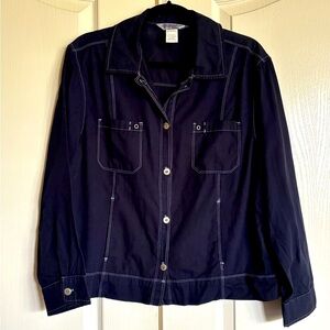 Fresh Produce navy blue contrast stitching lightweight cotton jacket size Medium